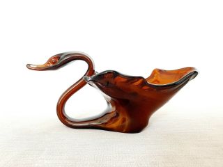 Rare Large Vintage Murano Glass Swan - Amber Swirl Mid Century Glass