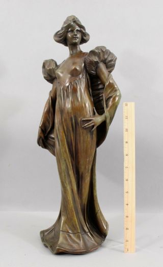 Antique French Jean Gautherin Art Nouveau Partially Nude Woman Bronze Sculpture