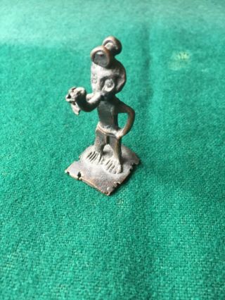 Vintage African Akan Gold Weight - Man With Pipe And Adornment