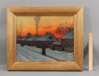 Antique Signed Russian Impressionist Tonalist Sunset Winter O/c Oil Painting