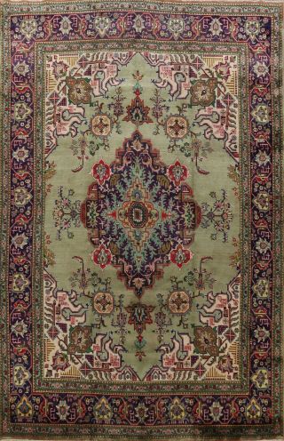 Vintage Green Traditional Hand - Knotted Area Rug Geometric Oriental Carpet 10x13