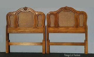 Vintage French Country Thomasville Brown Cane Twin Headboards