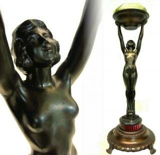 Antique Vintage Art Deco Frankart Nuart Nude Woman Standing Floor Lamp Ashtray
