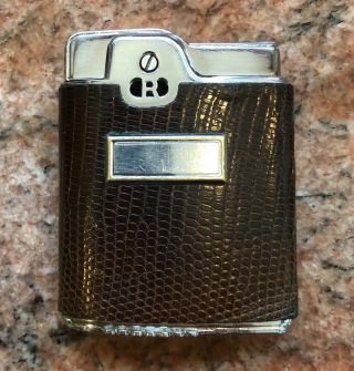 Vintage Ronson Essex Leather Bound Lighter Fluid Lighter,