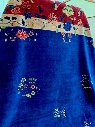 Auth: 30 ' s Antique Art Deco Chinese Huge Nichols 11x17 Blue Wool Beauty NR 2