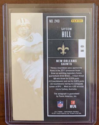 2017 Contenders Taysom Hill Rookie Ticket Auto.  RC Invest.  SAINTS 2