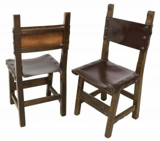Chairs,  Dining,  Spanish,  Set of Six,  Toledo Walnut & Leather Chairs,  Vintage 3
