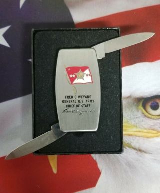 Vintage Zippo Pocket Knife/money Clip Military Us Army Presented Army Chief Mt