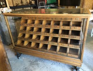 Antique Store Display Case Shop Counter Showcase Ribbon Cabinet W Wood And Glass