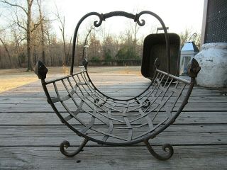 Vintage Antique Fireplace Log Cast Wrought Iron Wood Rack Holder Thistle Finials