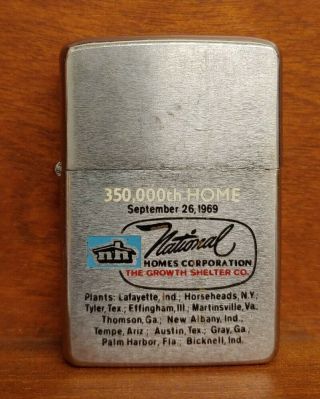 R9 Vintage 1969 Zippo Lighter National Homes 350,  000 2 Sided Graphics