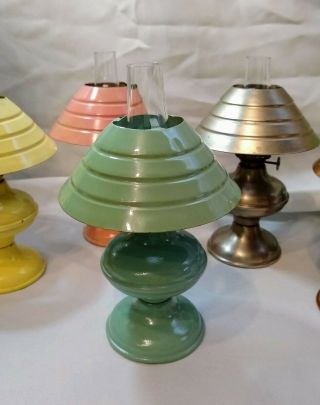 Vintage Acorn Jadeite Green Complete Metal Miniature Oil Lamp