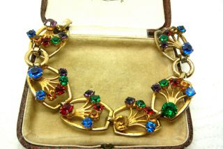Vintage Jewellery Multi - Coloured Rhinestone Bracelet Marked Sterling