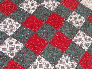 Fine Vintage Postage Stamp Squares Christmas Festive Holiday Holly Berry Quilt