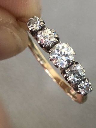 Stunning Antique 0.  85 Carat Old European Cut Diamond 5 Stone Ring 18ct Gold 18k