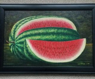 Antique Folk Art Aafa Watermelon Oil On Board 1932 Artist Signed
