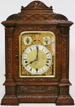 Antique W&h Heavy Carved 3 Train 5 Gong Musical Westminster Chime Bracket Clock