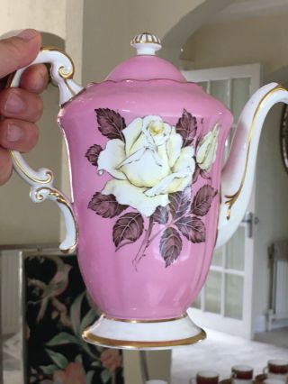 Rare Antique Paragon Pink Cabbage Rose Coffee Pot No Res