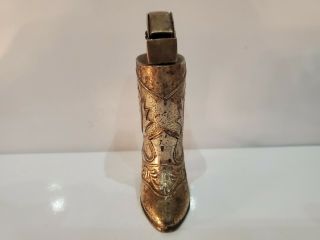 Vintage CAST METAL COWBOY BOOT AUTOMATIC TABLE LIGHTER / JAPAN MADE 2