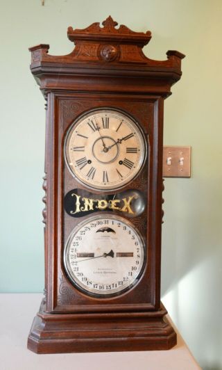 Scarce Antique Ithaca Calendar Clock Co.  " Index " Model Shelf Clock