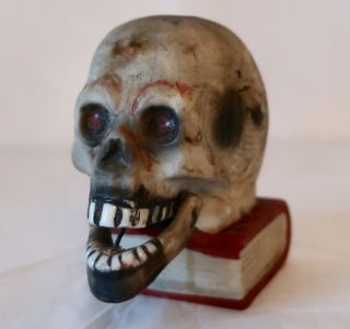 Vintage 1920’s Bisque Porcelain Skull On Book Nodder Match Holder