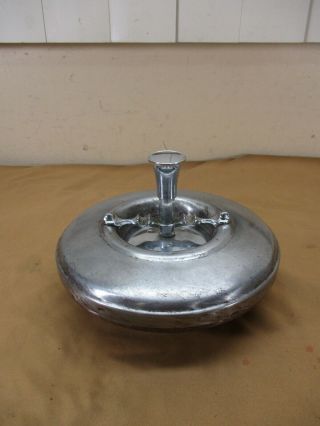 Vintage Mid Century Silver Chrome Metal Push Down Spin Away Ashtray Great