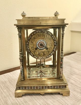 Antique French Japy Freres Gilt Bronze & Enamel Clock