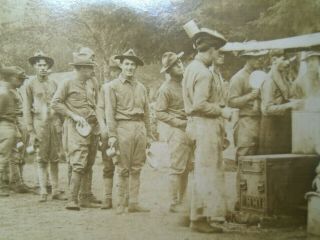 Vtg Rppc Pre Wwi Ww1 Photo Postcard Chow Food Line Soldiers 4th Field Artillery