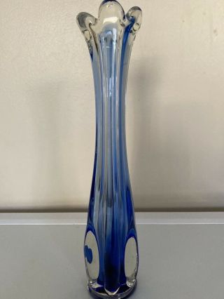 Vintage Murano Fluted Glass Bud Vase Blue & Clear 22.  5 Cm
