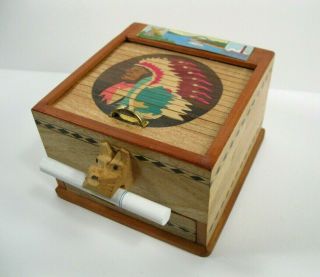 Vintage Carved Wood Cigarette Dispenser Box Indian Chief Japan Cape Cod Mass