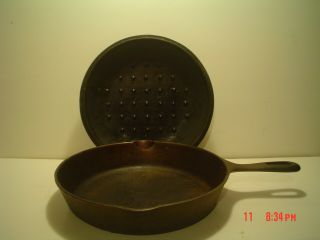Vintage 8 Wagner Ware 10 1/2 " Cast Iron Skillet W/ Matching 10 1/4 " Cover