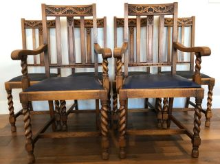 Antique Barley Twist Oak Dining Chairs 1920s