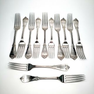 Set Of 12 Tiffany & Co Beekman Sterling Silver Dinner Forks With Monogram
