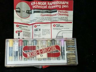 Vintage 12 Koh - I - Noor Rapidograph Replacement Pen Points In Plastic Case