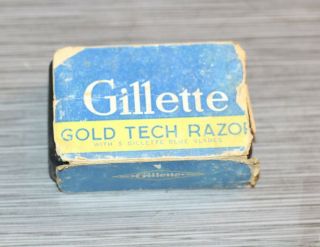 Vintage Gillette Gold Tech Safety Razor In Case Usa