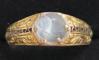 Antique Moonstone Man In The Moon 14k Gold Ring - Moonstone Jewelry - Estate Jewelry