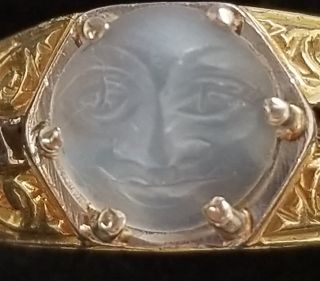 Antique Moonstone Man In The Moon 14k Gold Ring - Moonstone Jewelry - Estate Jewelry 3