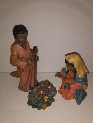 Vintage Glass Black Nativity Figures: Baby Jesus,  Mary And Joseph