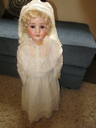 Antique 1880 White Cotton 2 Pc Doll Dress With Lace For French & Germa