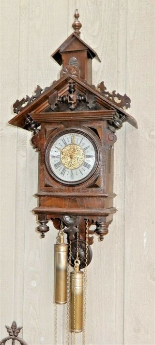 Antique Black Forest Wall Cuckoo Clock W/ Cupola Unusual Architectural Ca 1895