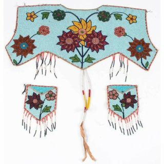 1910s Native American Nez Perce Indian Beaded Dress / Shirt Yoke & Pockets Set