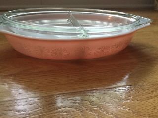 Vintage Pyrex Pink Daisy Divided Casserole Dish With Lid - 1 1/2 Quart