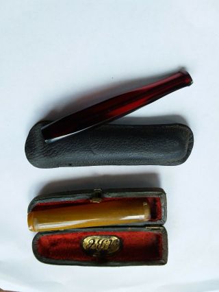 2 X Vintage Cigarette Cheroot Holders Inc Bakelite,  Meerschaum,  Cased
