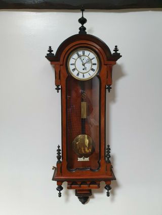 A Fine Single Weight Vienna Wall Clock In Walnut & Mahogany C1850 Makers Mark?s