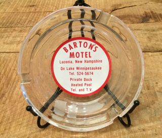 Vintage Barton’s Motel Laconia N.  H Lake Winnipesaukee Advertising Glass Ash Tray