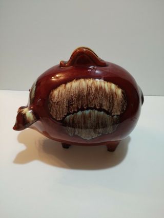 Hull Usa Piggy Bank - Vintage Hull Pottery 197 Ceramic Brown Drip Glazed Piggy