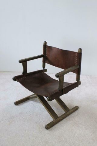 Vintage X - Base Oak And Saddle Leather Folding Armchair Hungary,  1970