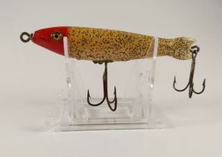 Heddon Big Little Mary 4 " Wood Fishing Lure Glass Eyes Red Head Flitter Yellow