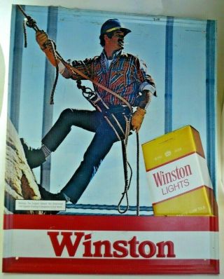 Vintage 1980 Winston Worker Metal Cigarette Ad Sign Rj Reynolds 21.  5 " X 17.  5 "
