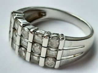Vintage 925 Sterling Silver Chunky Clear Stones Ring Size R